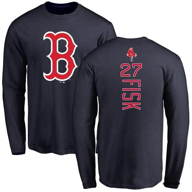 Carlton Fisk Boston Red Sox Men's Navy Backer Long Sleeve T-Shirt 