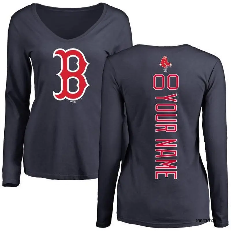 Custom Boston Red Sox Women's Navy Backer Slim Fit Long Sleeve T-Shirt 