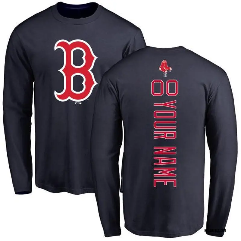 Custom Boston Red Sox Youth Navy Backer Long Sleeve T-Shirt 