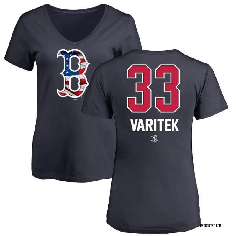 Jason Varitek Boston Red Sox Women's Navy Name and Number Banner Wave  V-Neck T-Shirt 