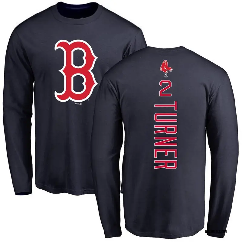 Justin Turner Boston Red Sox Men's Navy Backer Long Sleeve T-Shirt 