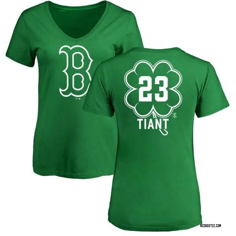 Luis Tiant Boston Red Sox Women's Green Dubliner Name & Number V-Neck  T-Shirt - Kelly