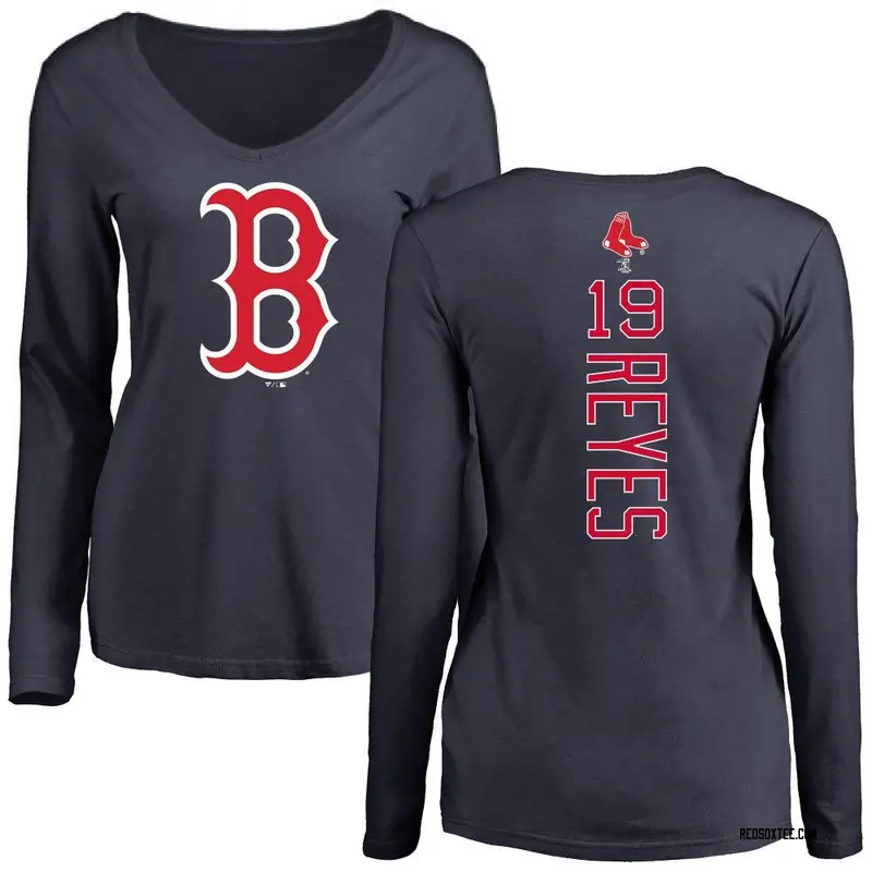 Pablo Reyes Boston Red Sox Women's Navy Backer Slim Fit Long Sleeve T-Shirt  